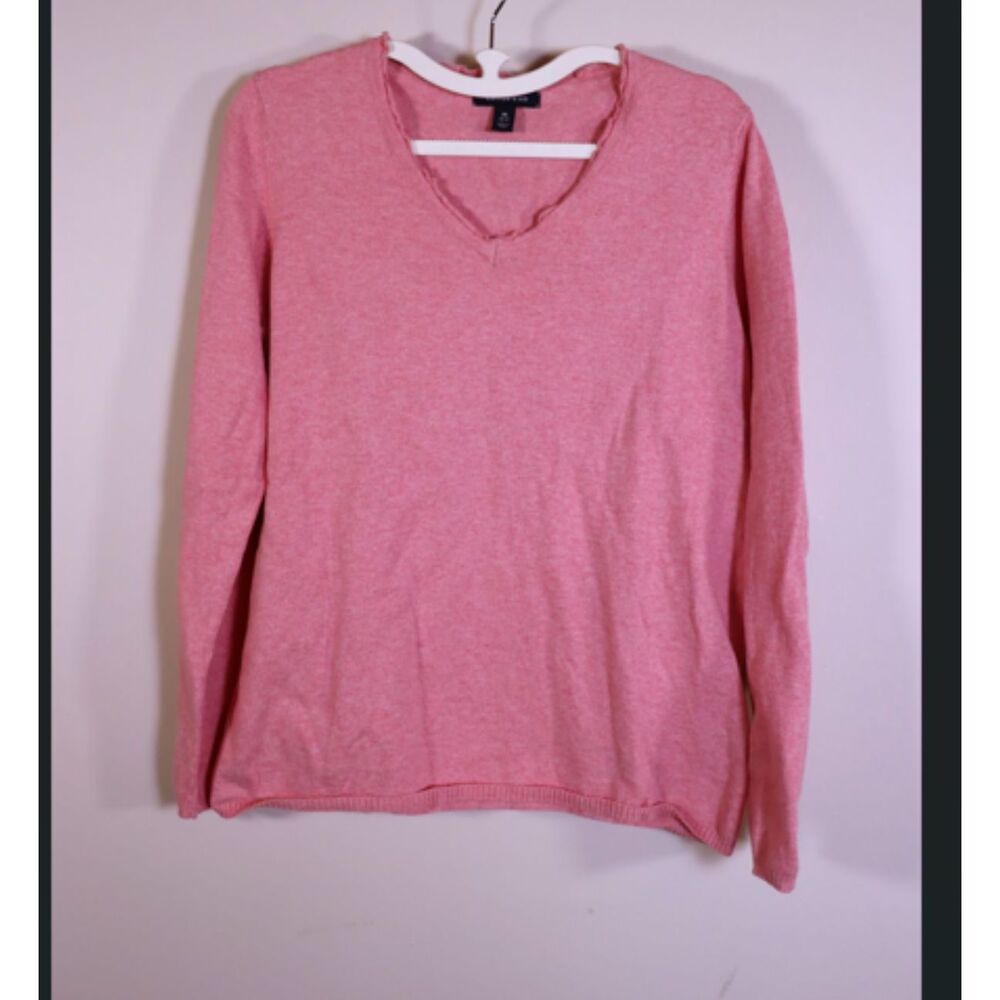Lands' End Pink V Neck Cashmere Cotton Sweater Medium 10-12 Long Sleeve